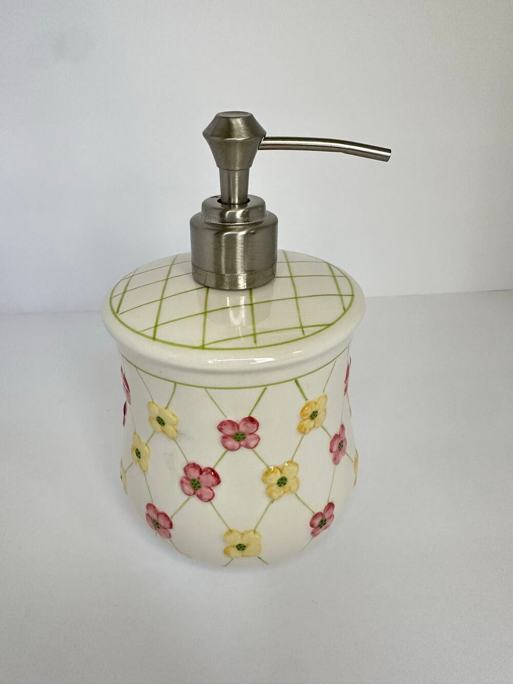 Longaberger Dogwood Lattice Floral Ceramic Soap Lotion Dispenser Pump